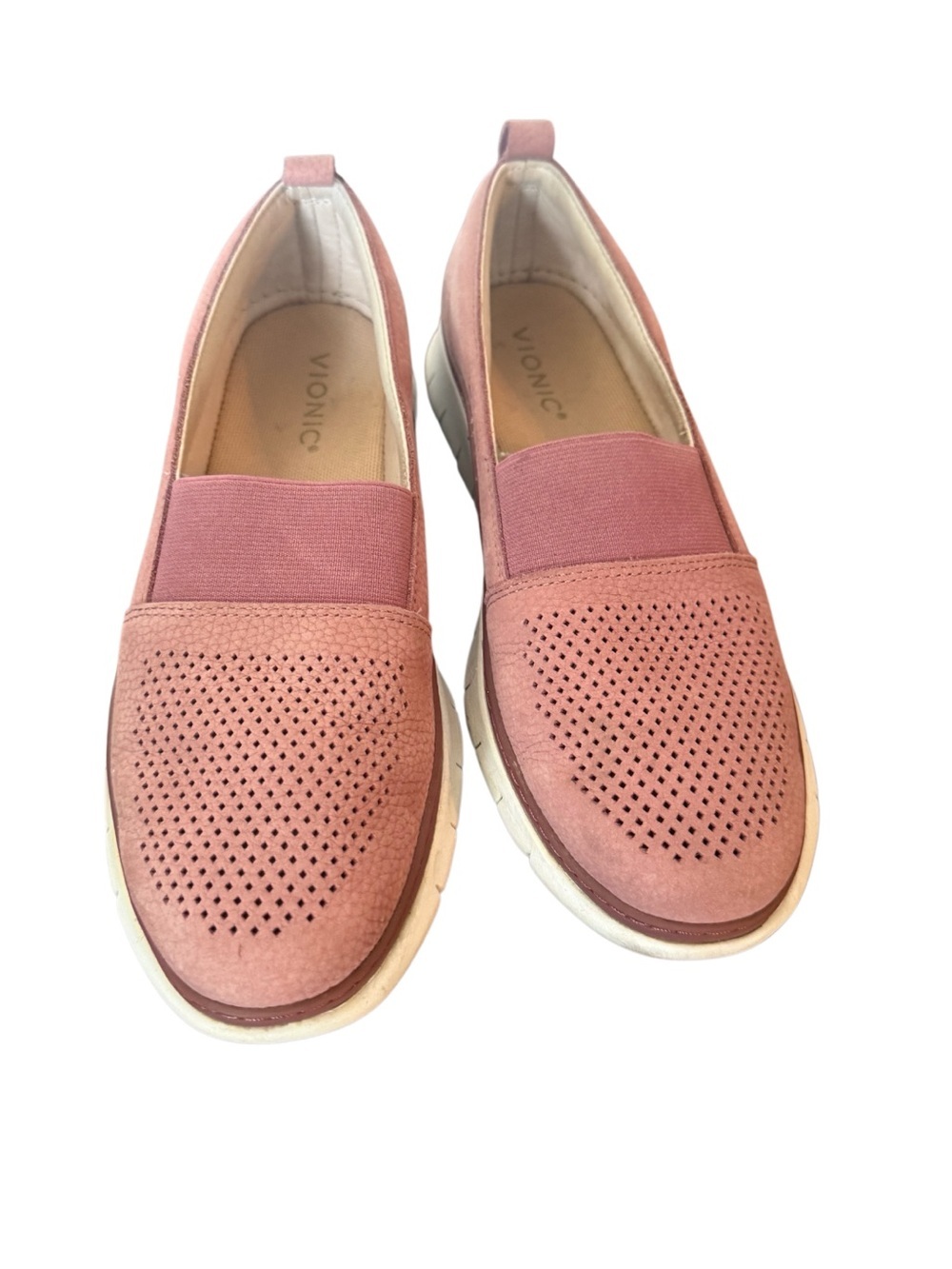 Vionic Roxan Nubuck Dusty Rose Slip-On Perforated Loafers-Size 8